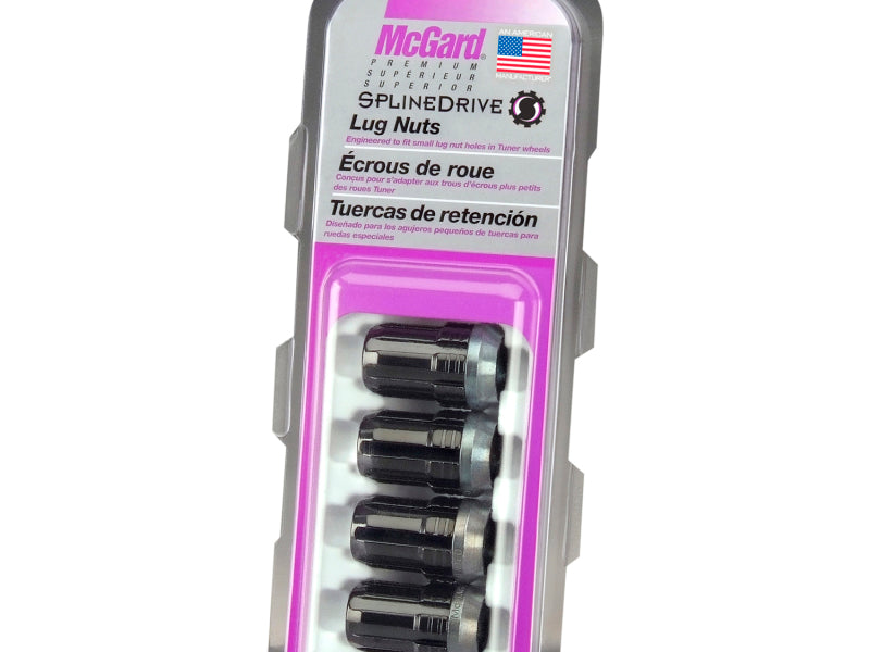 McGard SplineDrive Lug Nut (Cone Seat) M12X1.5 / 1.24in. Length (4-Pack) - Black (Req. Tool)