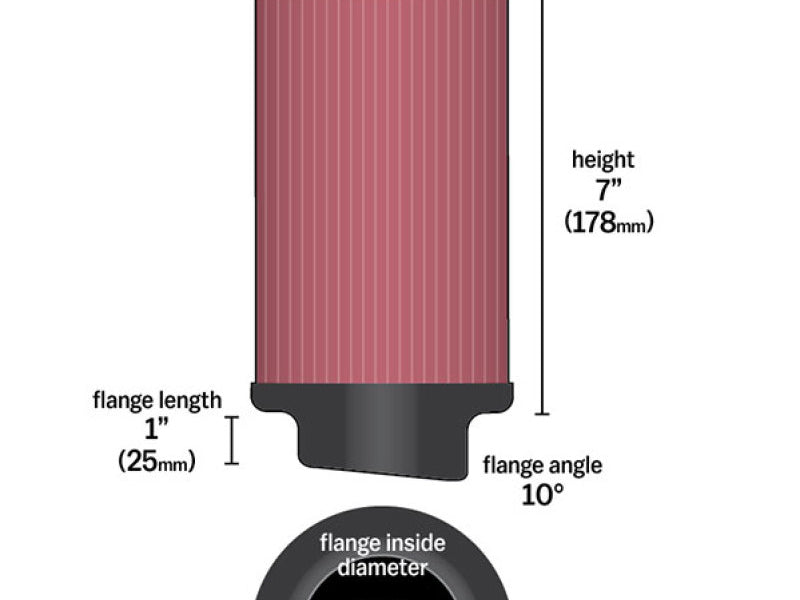 K&N Filter Universal Rubber Filter 10 Degree Flange Angle 4in OD x 2.75in Flange ID x 7in H