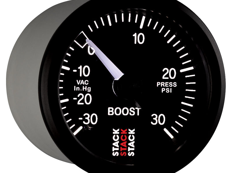 Autometer 52mm Stack Instruments -30INHG to +30PSI Mechanical Boost Gauge - Black