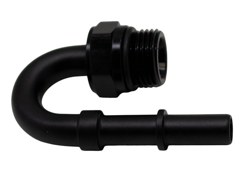 DeatschWerks 8AN ORB Male to 3/8in Male EFI Quick Connect Adapter 180-Degree - Anodized Matte Black