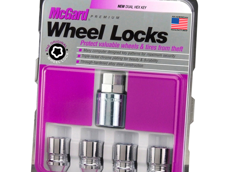 McGard Wheel Lock Nut Set - 4pk. (Cone Seat) M12X1.25 / 19mm & 21mm Dual Hex / 1.28in. L - Chrome