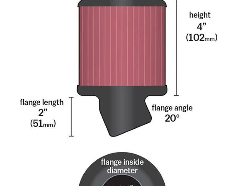 K&N Filter Universal Rubber Round Straight Filter 20 Deg Angled 2-7/16in Flange 3-3/4in OD 4in H