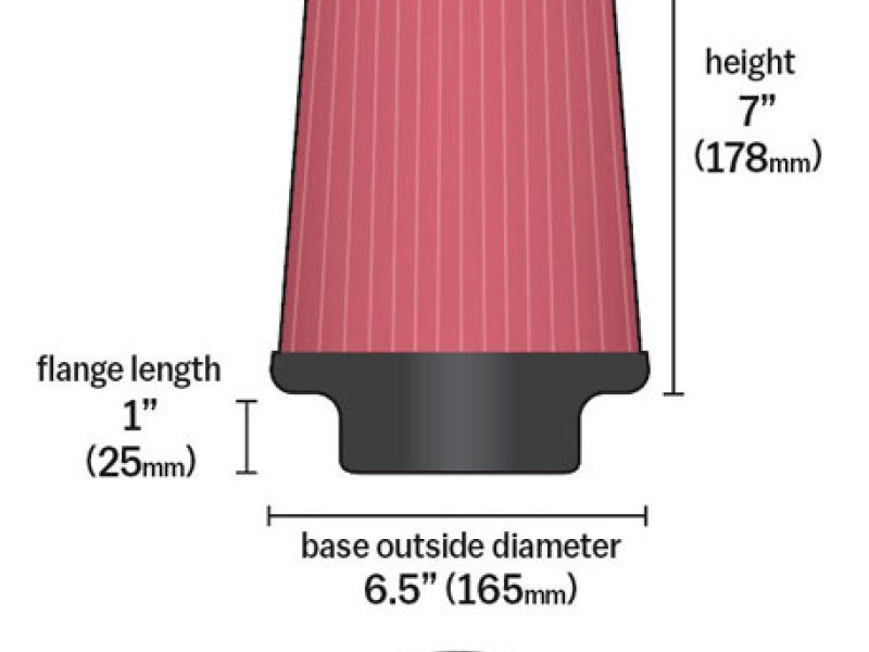K&N Filter Universal Rubber Filter 5 inch Flange 6 1/2 inch Base 4 3/8 inch Top 7 inch Height