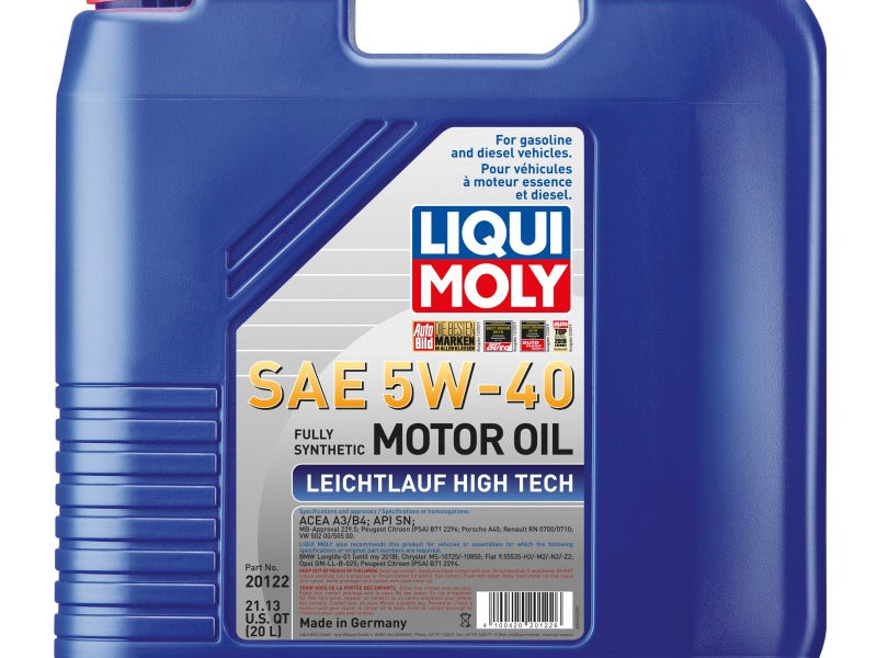 LIQUI MOLY 20L Leichtlauf (Low Friction) High Tech Motor Oil SAE 5W40