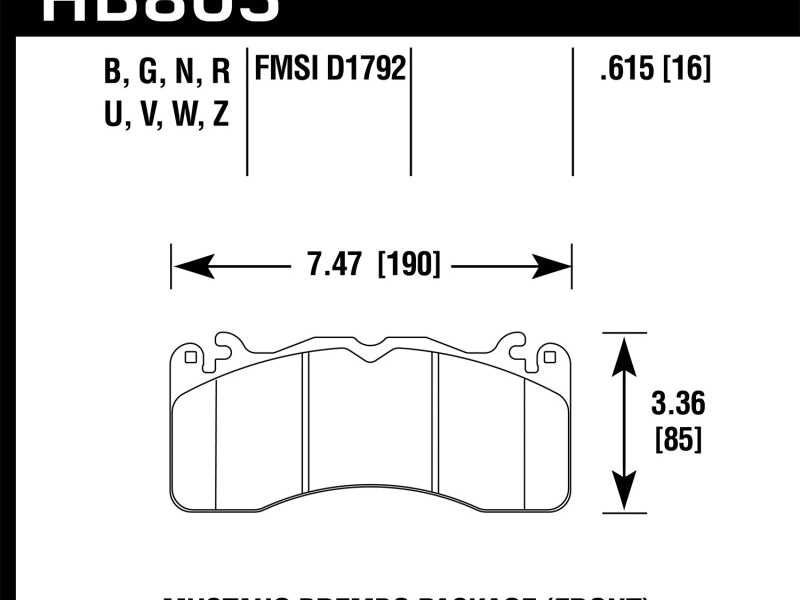Hawk 15-17 Ford Mustang Brembo Package HP Plus Front Brake Pads