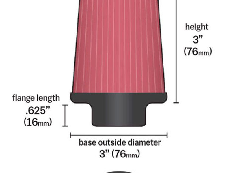 K&N Universal Chrome Filter 1 15/16 inch FLG / 3 inch Base / 2 inch Top / 3 inch Height