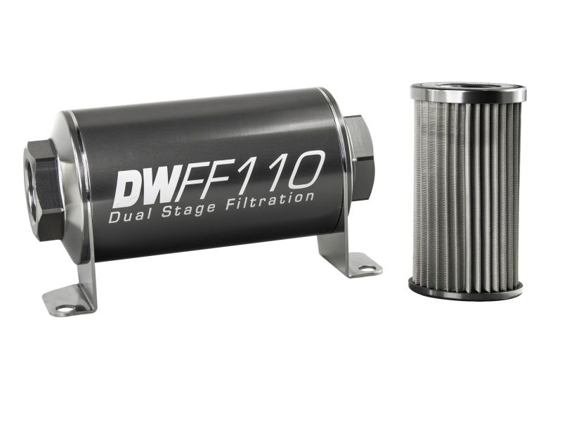 DeatschWerks Stainless Steel 10AN 10 Micron Universal Inline Fuel Filter Housing Kit (110mm)