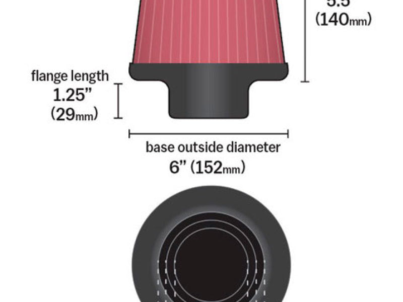 K&N Universal Air Filter Chrome Round Tapered Red - 4in Flange ID x 1.125in Flange Length x 5.5in H