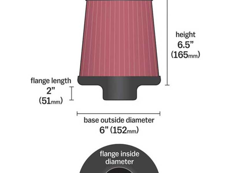 K&N Filter Universal Rubber Filter 2 1/2 inch Flange 6 inch Base 5 inch Top 6 1/2 inch Height