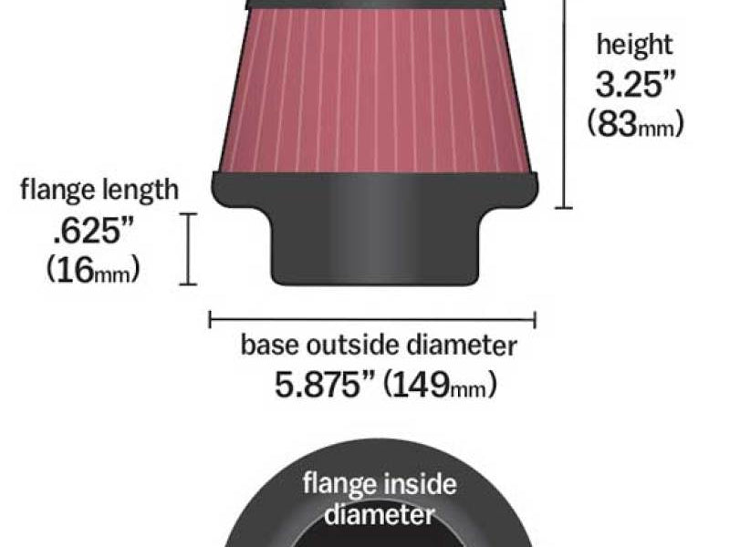 K&N Universal Rubber Filter Round Tapered 4.5in Flange ID x 5.875 Base OD x 5in Top OD x 3.25in H