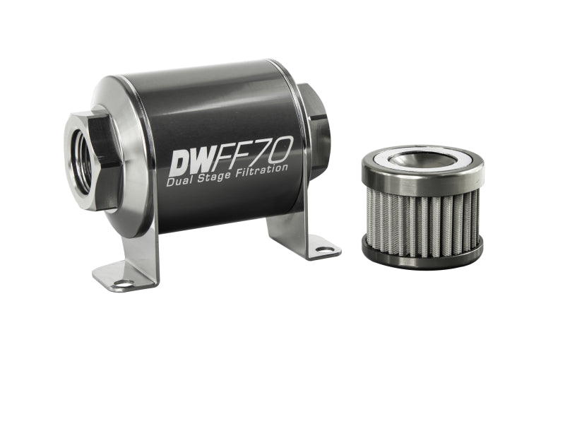 DeatschWerks Stainless Steel 8AN 100 Micron Universal Inline Fuel Filter Housing Kit (70mm)