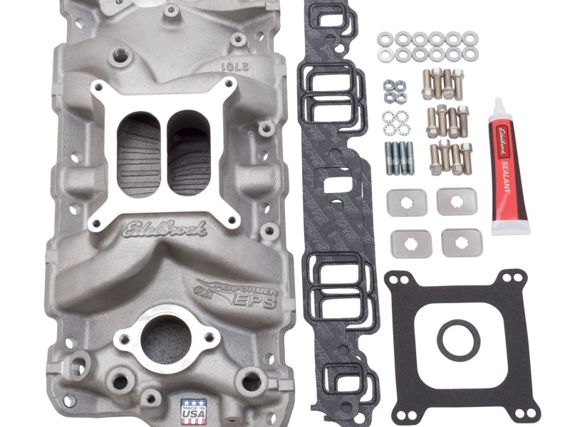 Edelbrock Manifold w/ Installation Kit Performer Eps SBC 1957-1986 Natural Finish