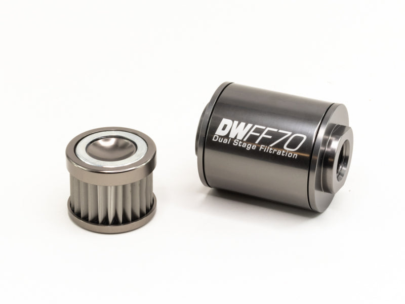 DeatschWerks Stainless Steel 10AN 10 Micron Universal Inline Fuel Filter Housing Kit (70mm)
