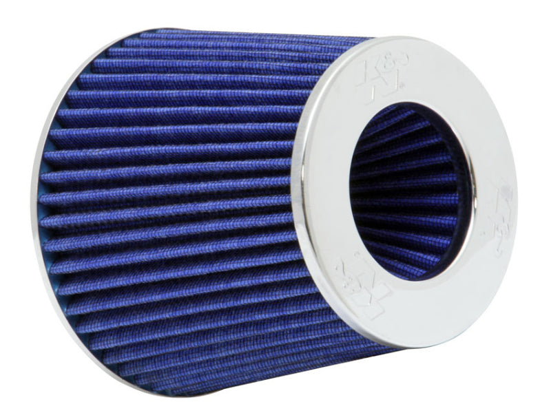 K&N Universal Air Filter Chrome Round Tapered Blue - 4in Flange ID x 1.125in Flange Length x 5.5in H
